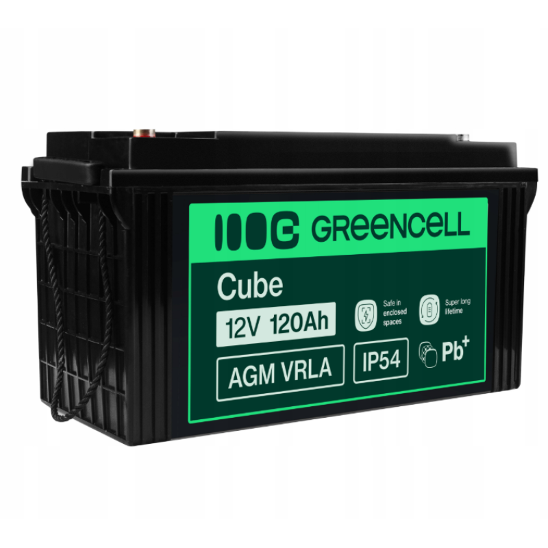 Акумулятор Green Cell AGM VRLA 12V 120Ah IP54 не потребує облуговування (термін служби - 5 років)
