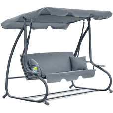Садова гойдалка - лежак 2в1 “Relax Plus“ FunFit​​​​​​​ 3 місна, з навісом і подушками, для двору, саду, тераси (Сіра)